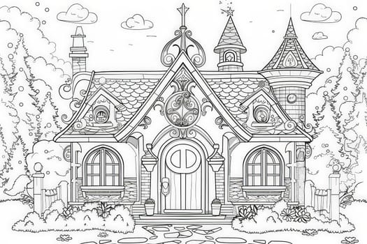 A fairy-tale cottage surrounded by a magical forest, beckoning for a splash of colors.