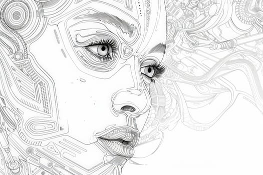 A captivating, intricate portrait of a womans face, showcasing delicate features and a hint of mystery.