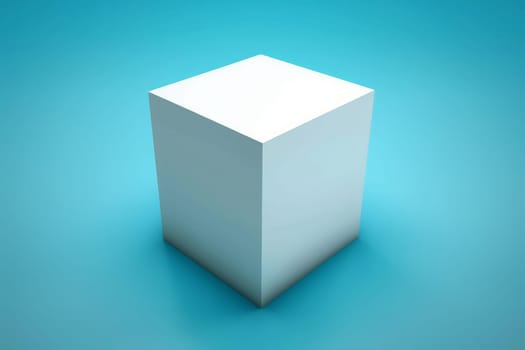 A sleek white cube rests gracefully on a vibrant blue surface, creating a striking contrast of colors and shapes.