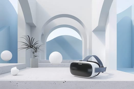 A virtual reality headset rests on a table, awaiting the next adventure to transport the user into a digital realm of endless possibilities.