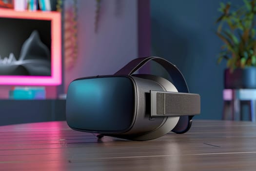 A close-up of a cutting-edge device resting on a table, emitting a futuristic glow.