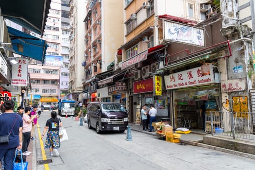 Hong Kong 05 April 2024: Hong Kong city street in Wanchai district