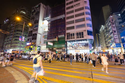 Hong Kong 05 April 2024: Hong Kong city street located in Mongkok district at night