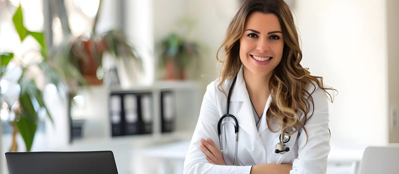 Portrait of smiling young female doctor therapist cardiologist. Portrait of a smiling female doctor or nurse uniform on office background.