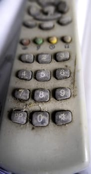 Detail of old television remote control, trash