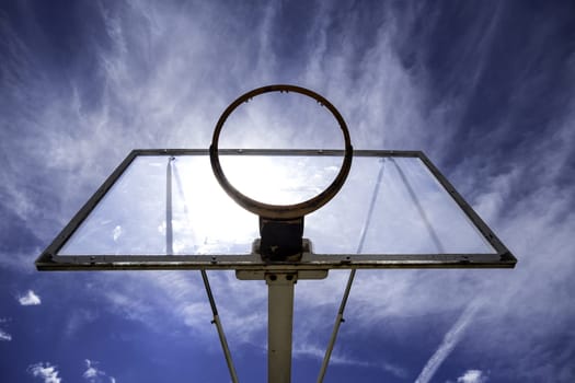 Detail of basketball basket in a field, sport
