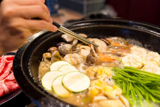 Table of delicious hot pot food