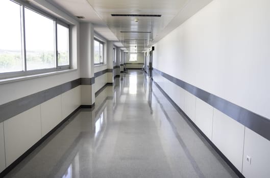 Detail of long hospital corridor, hygiene and sanitation