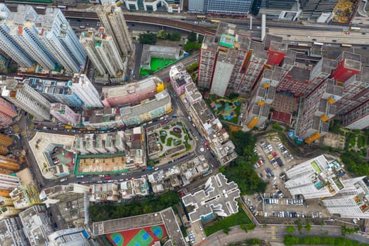 Kwun Tong, Hong Kong 02 June 2019: Aerial view of Hong Kong city