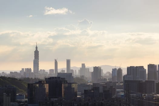 Taipei, Taiwan 23 September 2023: Taipei city downtown at sunset
