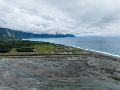 Top view of Hualien Liwu river estuary in Taiwan