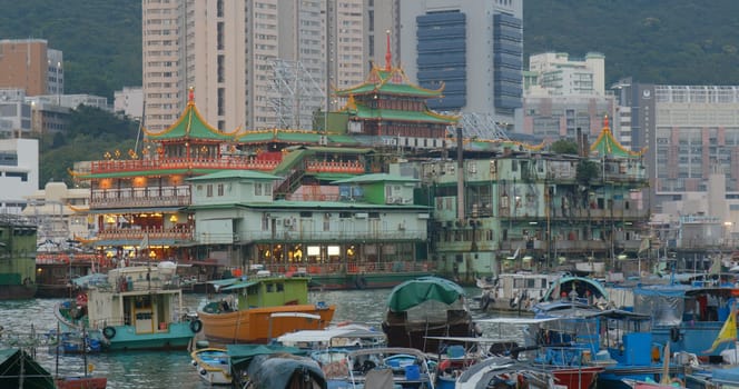 Aberdeen, Hong Kong 12 May 2019: Hong Kong fishing harbor port in the evening