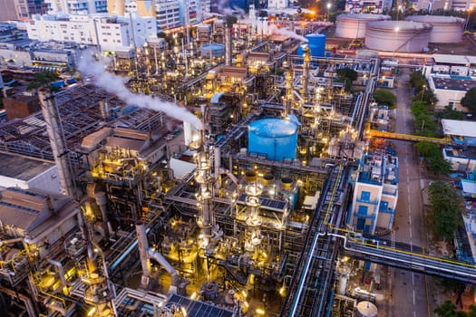 Tai Po, Hong Kong 19 May 2019: Top view of Hong Kong industrial factory at night