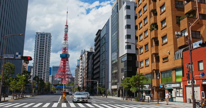 Tokyo, Japan, 26 June 2019: Tokyo tower in the city