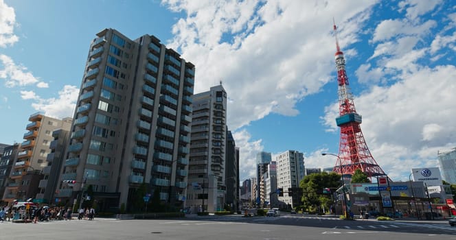Tokyo, Japan 26 June 2019: Tokyo tower in the city