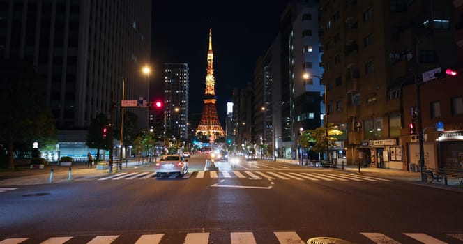 Tokyo, Japan, 30 June 2019: Tokyo city street in the evening
