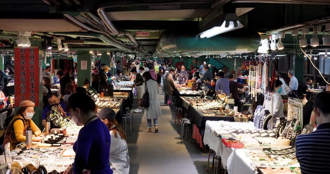 Taipei, Taiwan 30 October 2022:  Jianguo weekend Jade Market in Taipei city of Taiwan