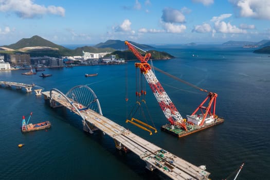Tseung Kwan O, Hong Kong 07 June 2021: Cross harbor bridge under construction