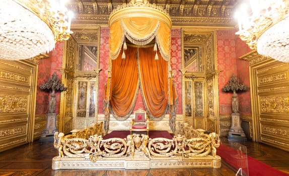 Turin, Italy - April, 2023: Royal Palace Throne Room. Luxury elegant ancient interior, circa 1860