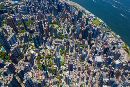Central, Hong Kong 15 July 2020: Top view of Hong Kong city