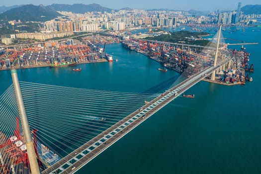 Kwai Tsing, Hong Kong 21 February 2020: Top view of Hong Kong cargo terminal port