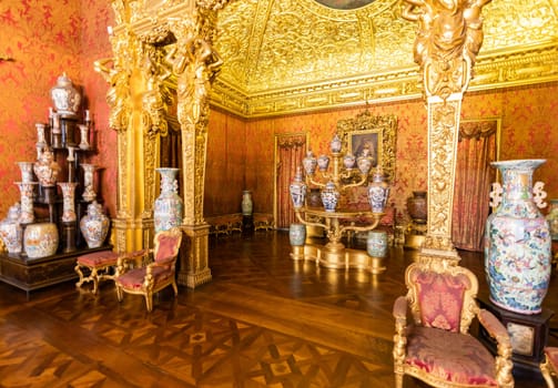 Turin, Italy - April, 2023: Royal Palace Chinese Cheramics Room. Luxury elegant ancient interior, circa 1860