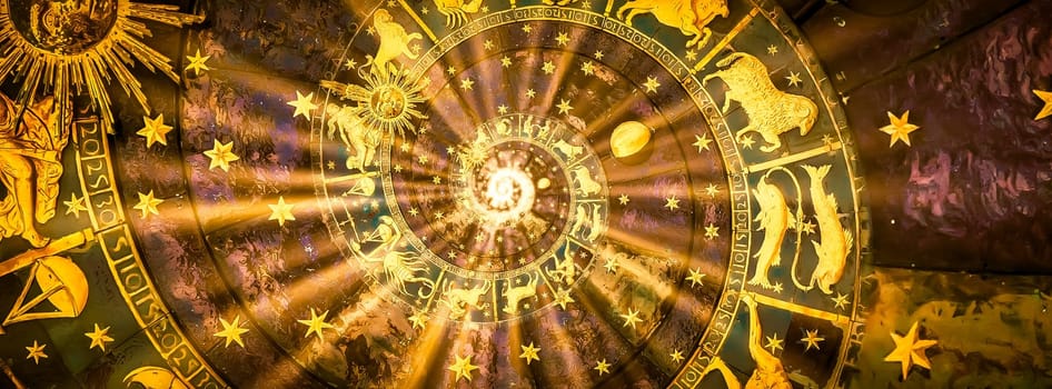 Astrological zodiac background. Vintage illustration art, grunge design. Concept of destiny, fortune, esoteric, magic, mysterious