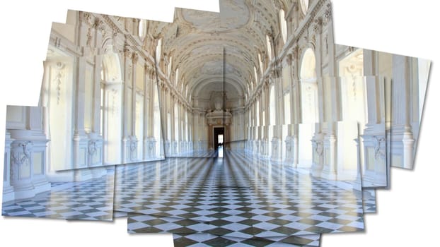 Creative picture of Reggia di Venaria Reale gallery - Italy. Luxury marbles in baroque Royal Palace
