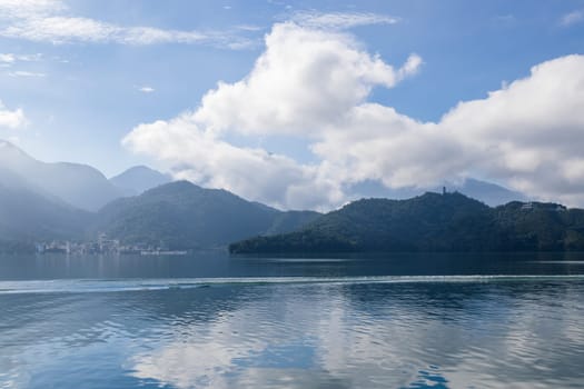 Beautiful sun moon lake with water pond reflection