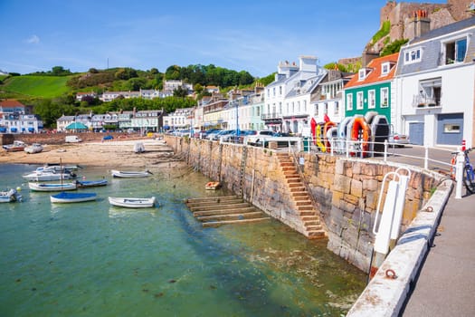 Jersey, Channel Islands - May 15, 2011: Gorey harbour and boats photographed in spring