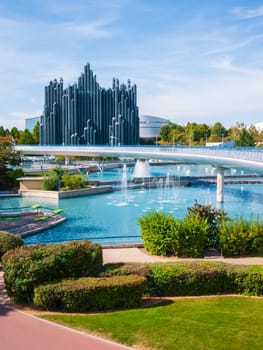 Poitiers, France - September 18, 2010: Magic Carpet Building that looks like an imaginary organ at the Futuroscope amusement park in Poitiers