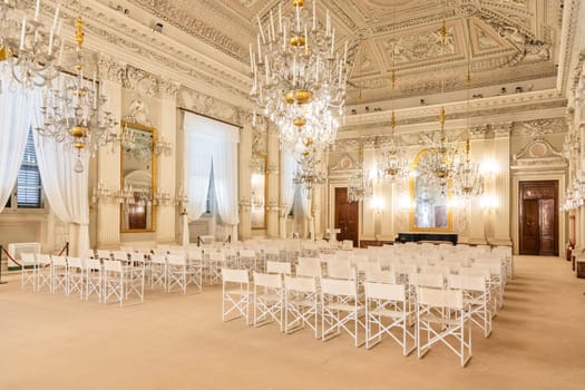 Florence, Italy - 29 June 2023: Pitti Palace - Empty conference Room for indoor event