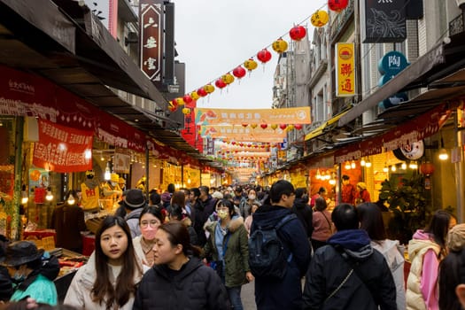 Taipei, Taiwan 26 January 2024: Dihua street in Taipei city in Lunar new year period