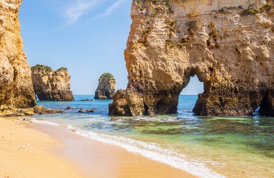 Small, heavenly and difficult to access beach photographed near Portimão in the Algarve region of Portugal