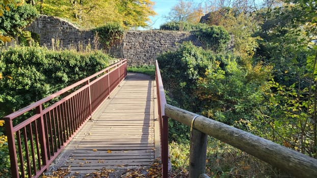 Walls of a ruined castle on the Baldeneysteig in Essen