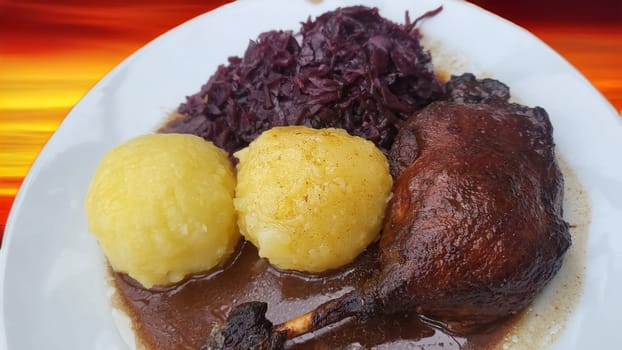 Christmas roast duck served on a festive table
