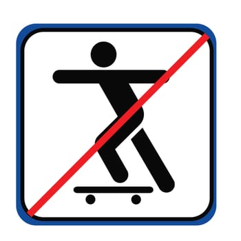 Prohibited skateboarding road sign on white background with blue outline