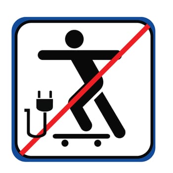 Prohibited E-Skateboarders Sign on White Background with Blue Outline