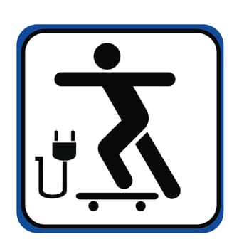 E-Skateboarder sign on white background with blue outline