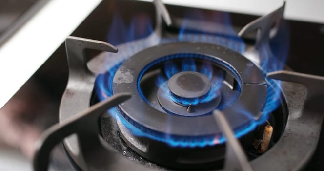 Gas burning from a kitchen gas stove