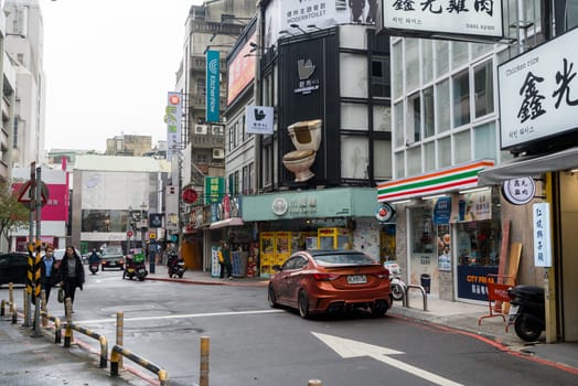 Taipei, Taiwan 28 December 2023: Taipei city street in Ximen district