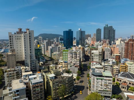 Kaohsiung, Taiwan 01 February 2024: Top view of the city skyline in Kaohsiung city