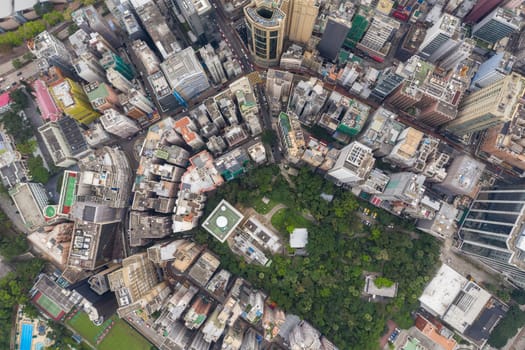 Tsim Sha Tsui East, Hong Kong 21 April 2019: Top view of Hong Kong downtown city