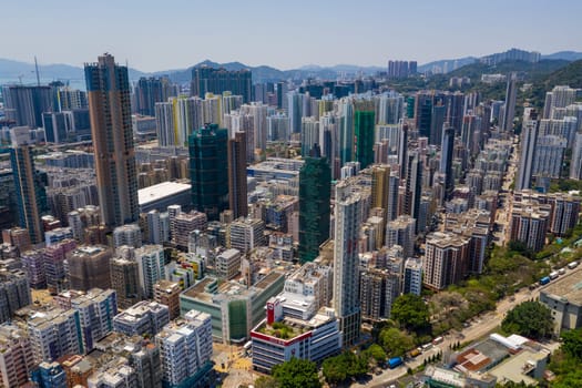 Sham Shui Po, Hong Kong 12 April 2020: Aerial view of Hong Kong city