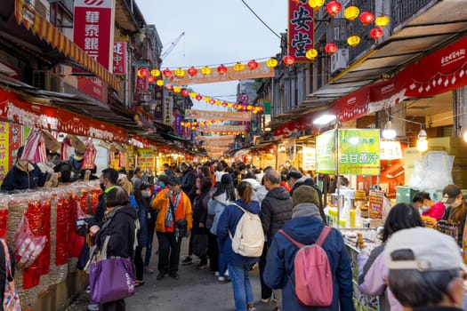 Taipei, Taiwan 26 January 2024: Lunar new year traditional market in Dihua street at Taipei City