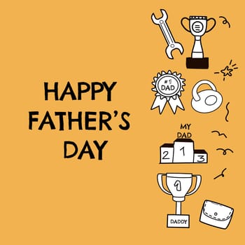happy fathers day elements doodle design, celebration accessories message decoration party greeting card, banner, poster