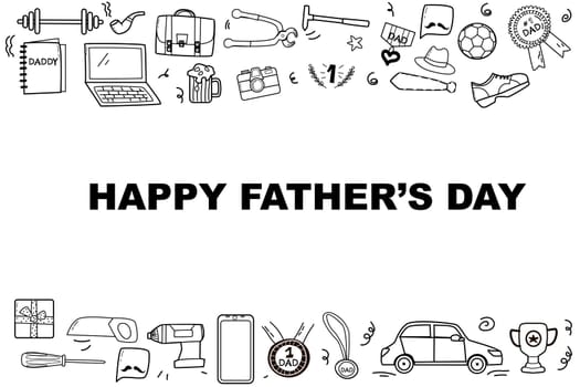 happy fathers day elements doodle design, celebration accessories message decoration party for greeting card, banner, poster