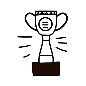 Award doodle hand drawn trophy. Winner award cup, champion medal, win certificate. Hand drawn doodle sketch success element
