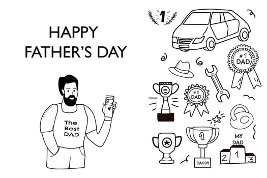 happy fathers day elements doodle design, celebration accessories message decoration party for greeting card, banner, poster
