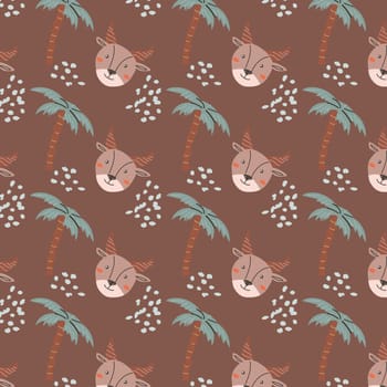 Wild african safari animals pattern in trendy scandinavian style. Cute childish print with tropical jungle portraits of animals.